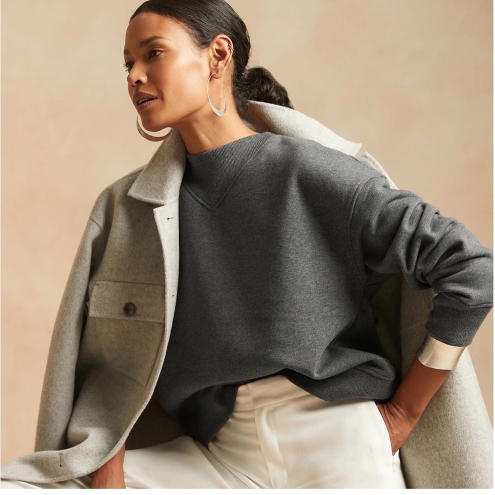 NWT BANANA REPUBLIC FLEECE - DOLMAN DROP SHOULDER W RIB NECK DETAIL MID WEIGHT - Picture 11 of 16
